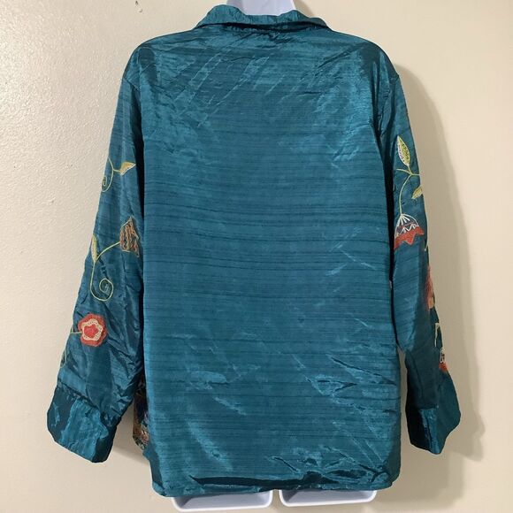 Lagenlook Oversized Embroidered Teal Artsy Boho Hippie Button Up Shacket XL - Picture 5 of 12